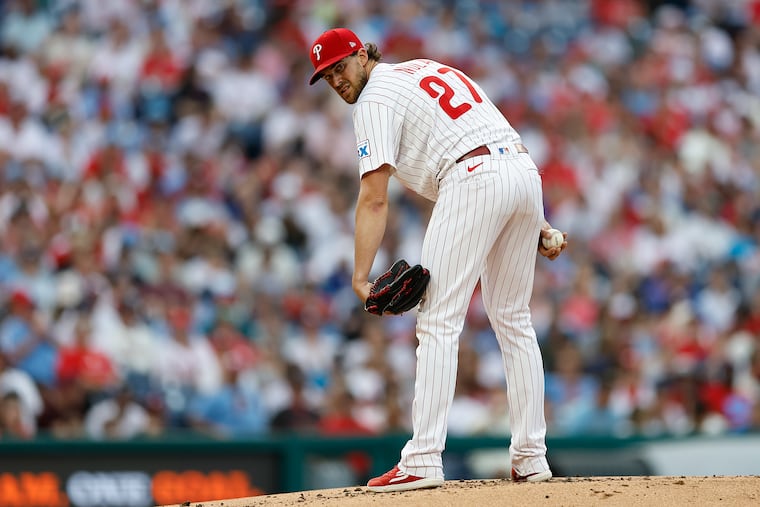 Aaron Nola pitching for the Phillies in 2025